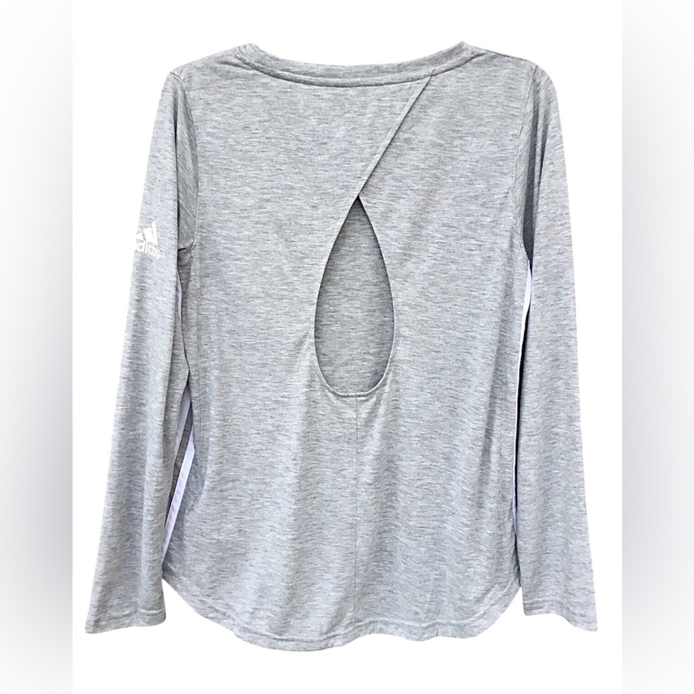 Adidas grey long sleeve split back top Size Large